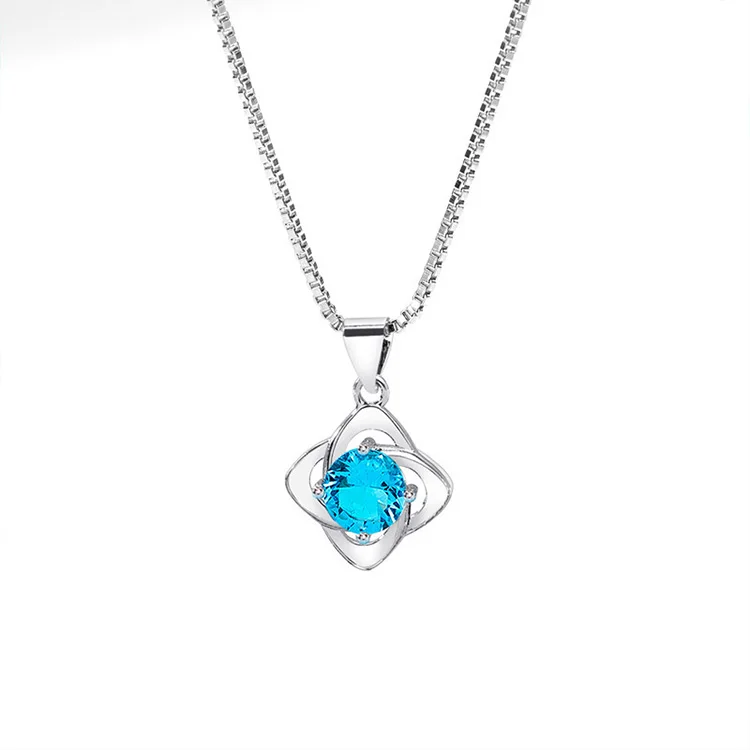 

New Simple Fashion Jewelry Romantic Gift Blue Diamond Clover Pendant Necklace