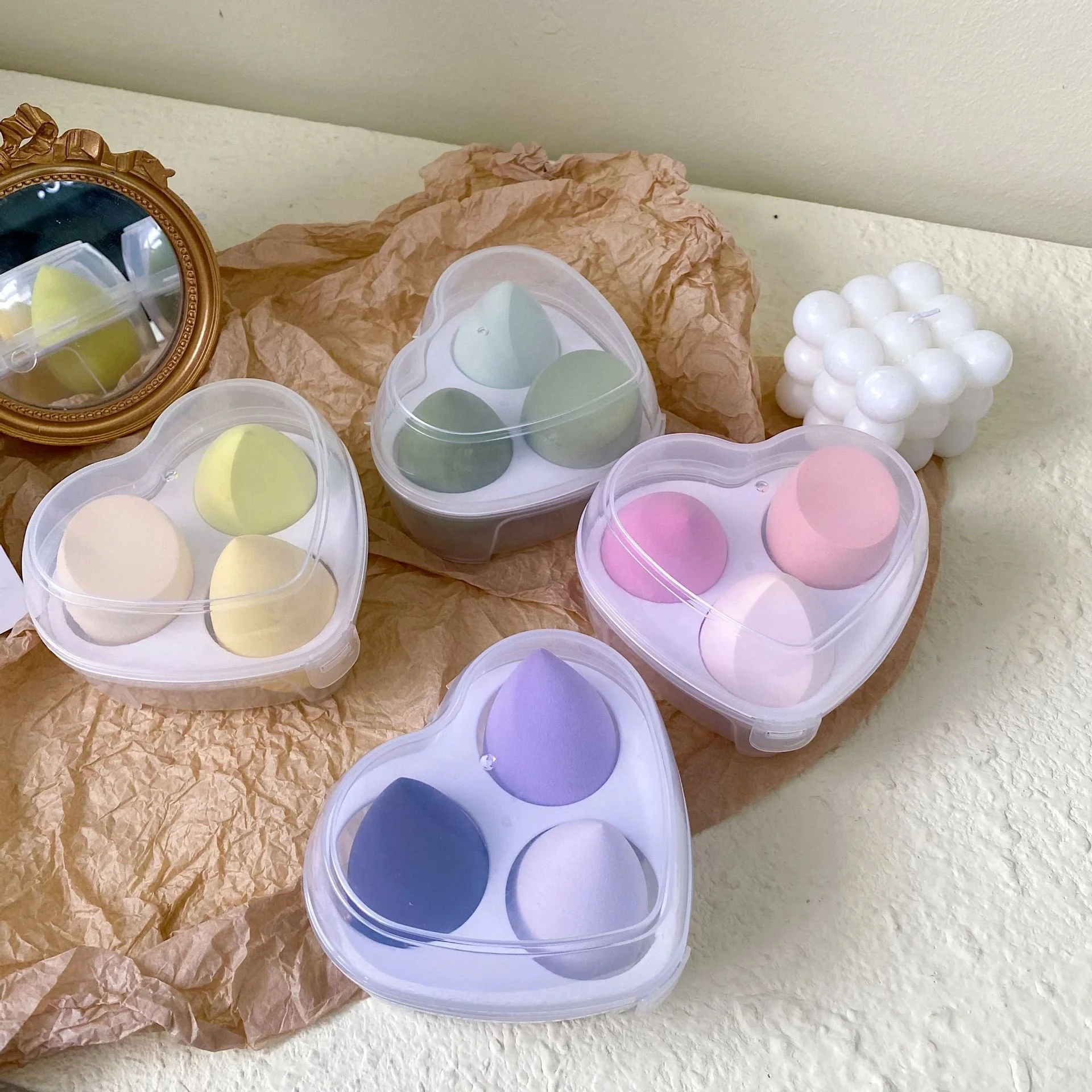 

New Trend 3PCS/Box Beauty Sponges Set Heart Shape Box Beauty Cosmetic Blender Puff Makeup Sponge Esponja De Maquillaje
