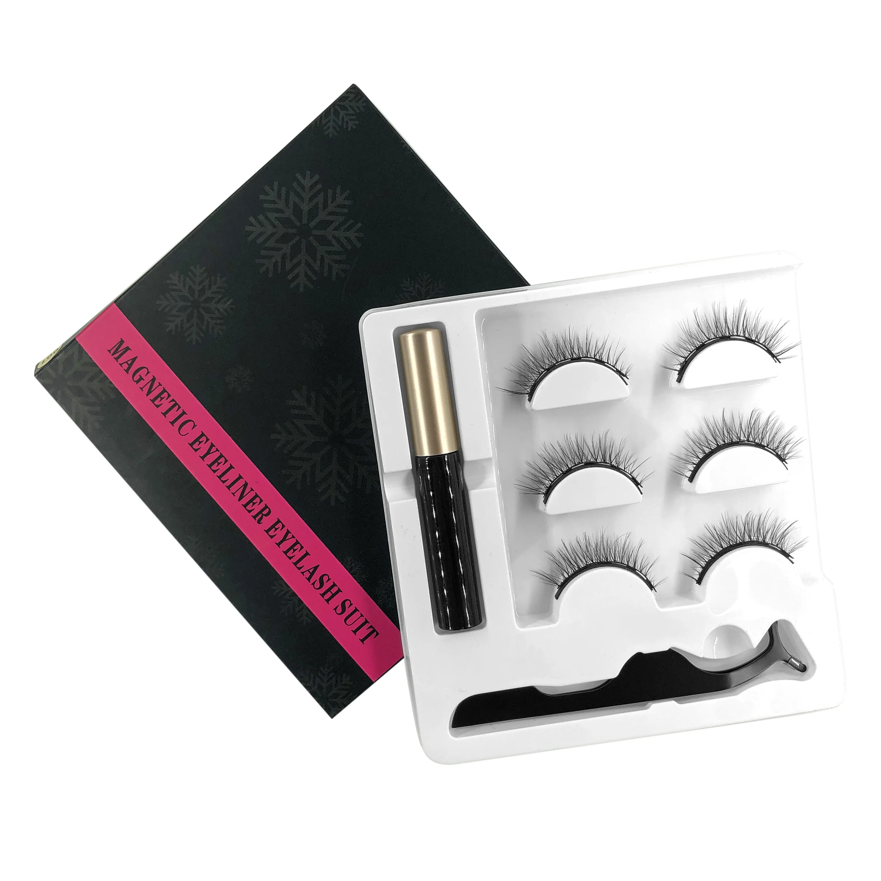 

Customized Logo 3D Magnetic Eyelashes With Liquid Eyeliner Kit Medium Length Eyelashes, Natural black