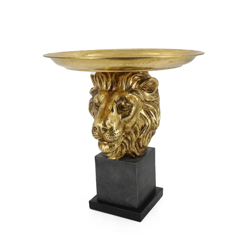 2020 New Design Metal Tray  Decorative Resin Animal Head Lion Base Serving Tray manufacture