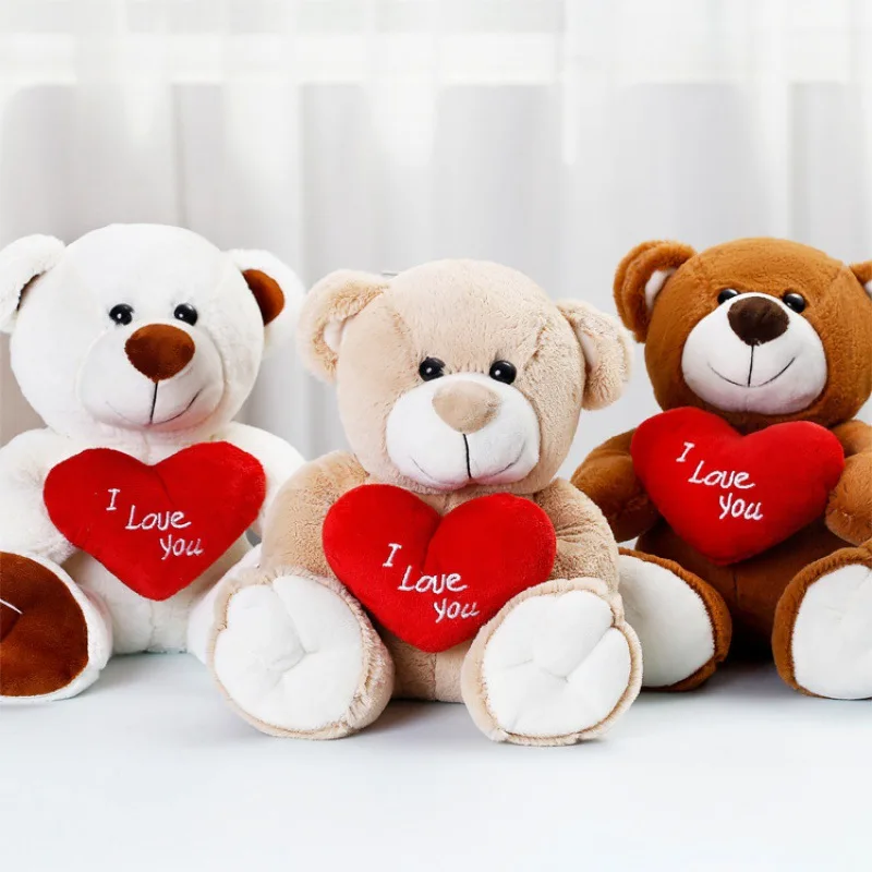 

Cartoon teddy bear plush doll valentine's day gift cute teddy bear holding red heart plush toy customized