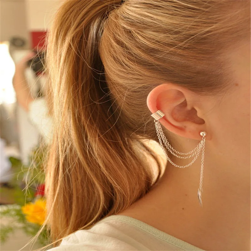 

Jewelry simple silver vintage earring alloy leaf fringe geometric earring, As pic