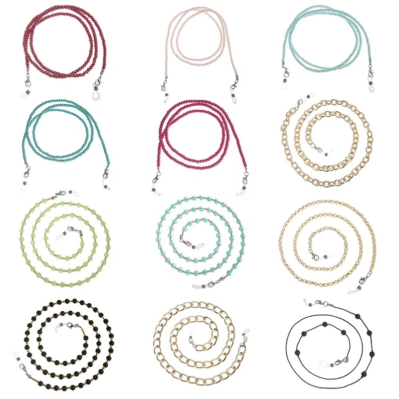 

Fashion beads chain hanging rope Sunglass Eyeglasses Simplicity Alloy Flat coarse chain Cord Holder Neck Strap Rope chains, 5 colors