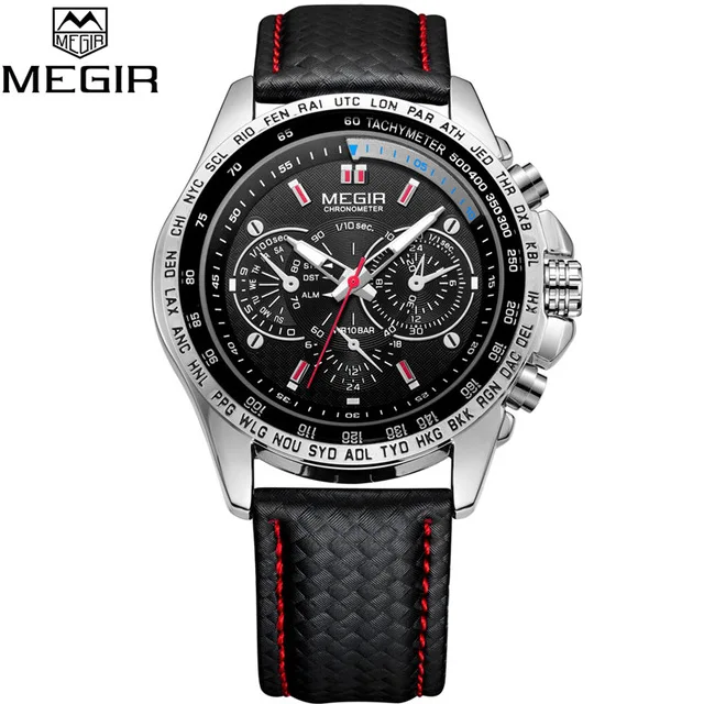 

Megir 1010 Mens Sports Quartz Watches Top Brand Luxury Leather Strap Male Watches Men, 2 color for you choose