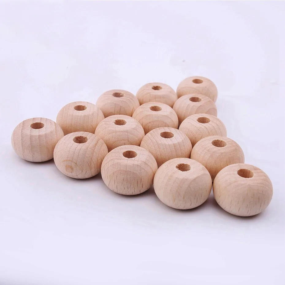 Natural Beech Wooden Teething Loose Beads DIY Baby Chewable Teether Toy Making 