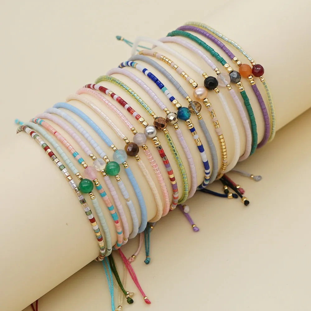

Boho Beach Jewelry Colorful Miyuki Beads natural Lucky stone beaded friendship bracelet