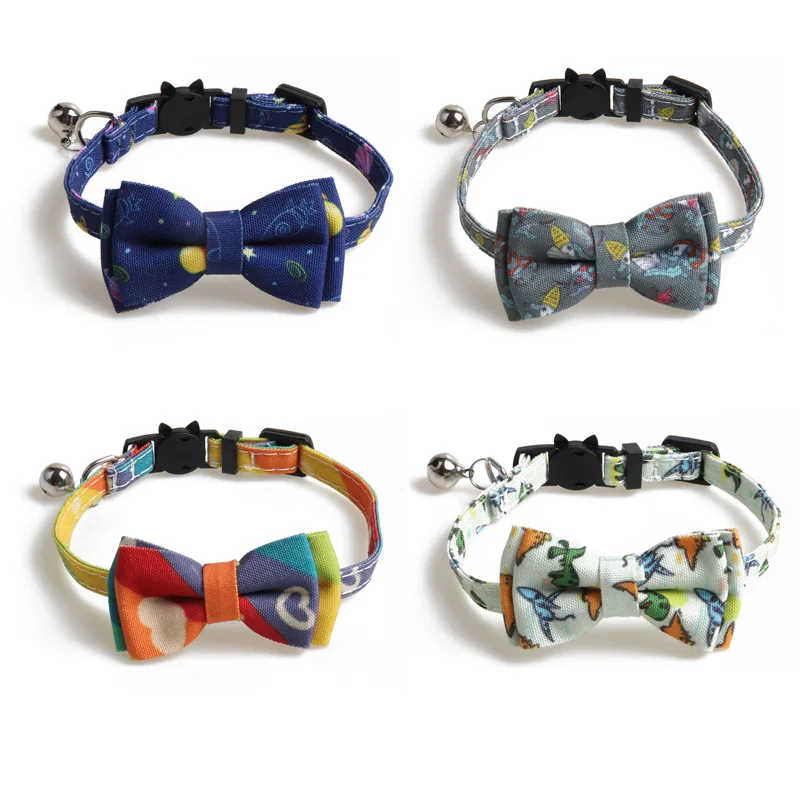 

new arrival in stock multi color pet cat dog bow tie collar with bell, As picture