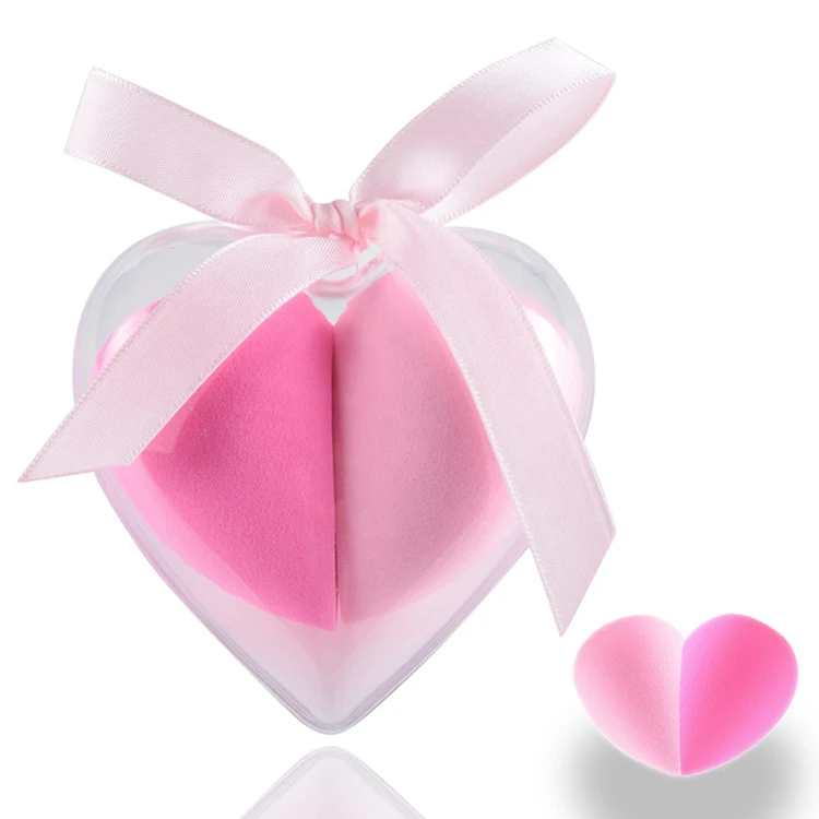 

Custom Foundation Blending Sponge Non Latex Heart Makeup Sponge Private Label Powder Puff Cosmetic In Heart Shape Case