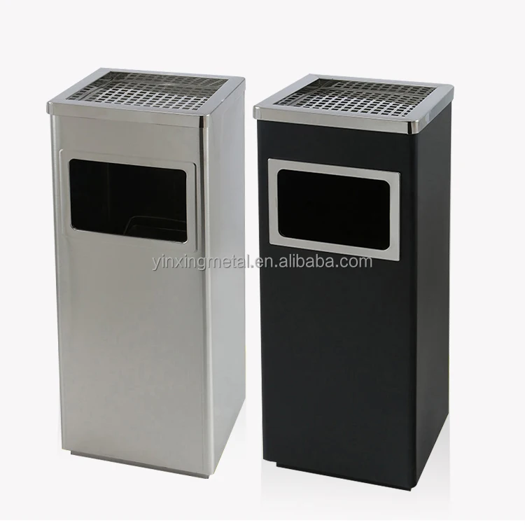 

Elevator Entrance Floor Standing Dustbin Barrel Metal Waste Can Garbage Trash Bin with Ash Tray, Black, green, silver, grey, beige