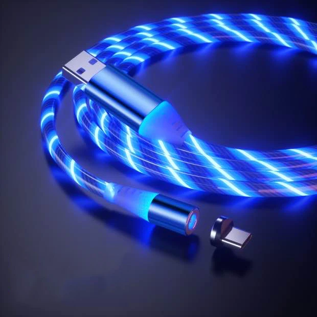 
Factory flowing electric magnetic power led usb charger type c micro usb 3 in 1 usb charging cable for lightning mobile phone 