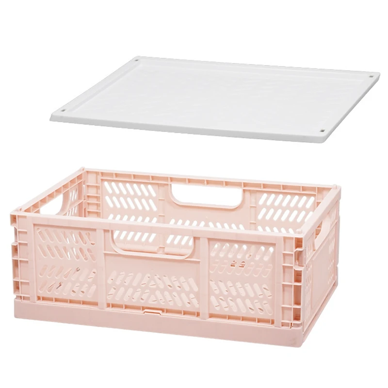 

plastic foldable storage box home fruit basket with lid storage organizer box