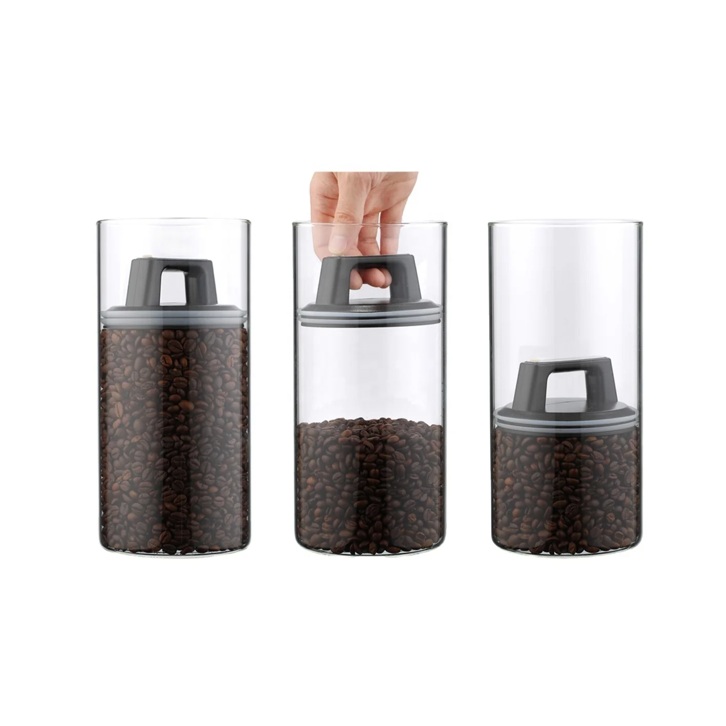 

*3 Pcs Food Storage Borosilicate Airtight Glass Jar With Push Down Lid For Kitchen Vacuum Storage Jar