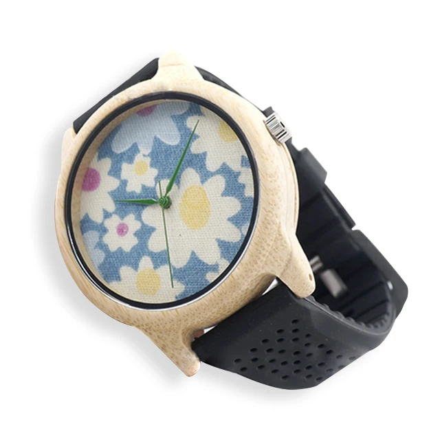

Dial no timescale cloth wooden watch casual silicone strap watches, Multicolor