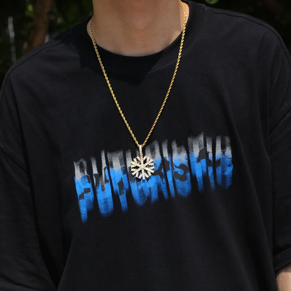 

Iced Out Cz Snowflake Pendant Charm Bling Snow Flake Necklace With Diamond Tennis Chain Rapper Jewelry For Women Men NPT1506