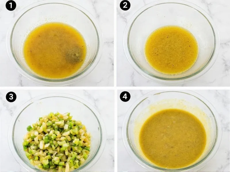 Step-by-step Caesar dressing preparation in glass bowl
