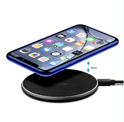 

Portable small 10W 2A mobile phone fast charging quick Qi wireless charger, Blue, white