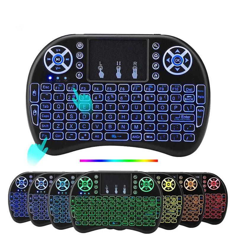 
7 color backlit i8 Mini Wireless Keyboard 2.4ghz English Russian 3 colour Air Mouse with Touchpad Remote Control Android TV Box 