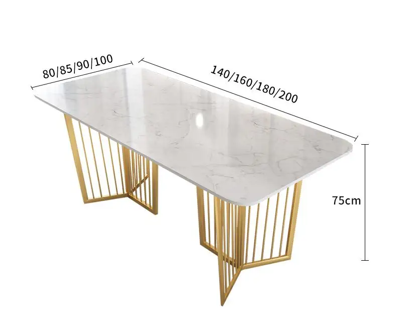 Luxury Simple Gold Legs 6 Seater Cafe Faux Stone Restaurant Furniture