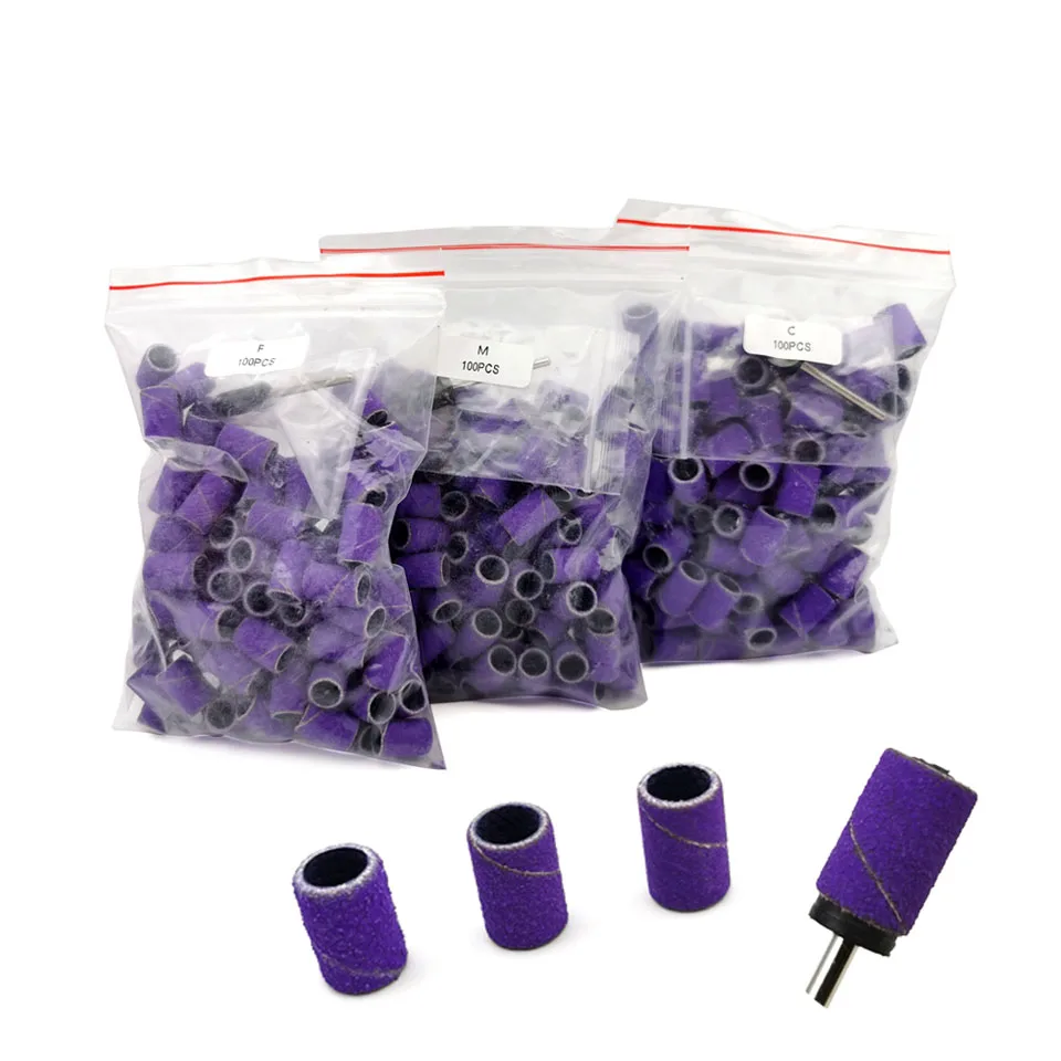 

HYTOOS 100pcs/Bag Purple Sanding Bands With Rubber Mandrel Nail Drill Bit Accessories Gel Removal Nails Care Polishing Tool