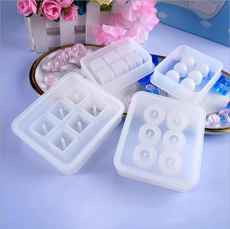 

Handmade Diy Ice Cube Shape Silicone Beads Making Molds Square Round Jewelry Silicon Mold Pendant, White