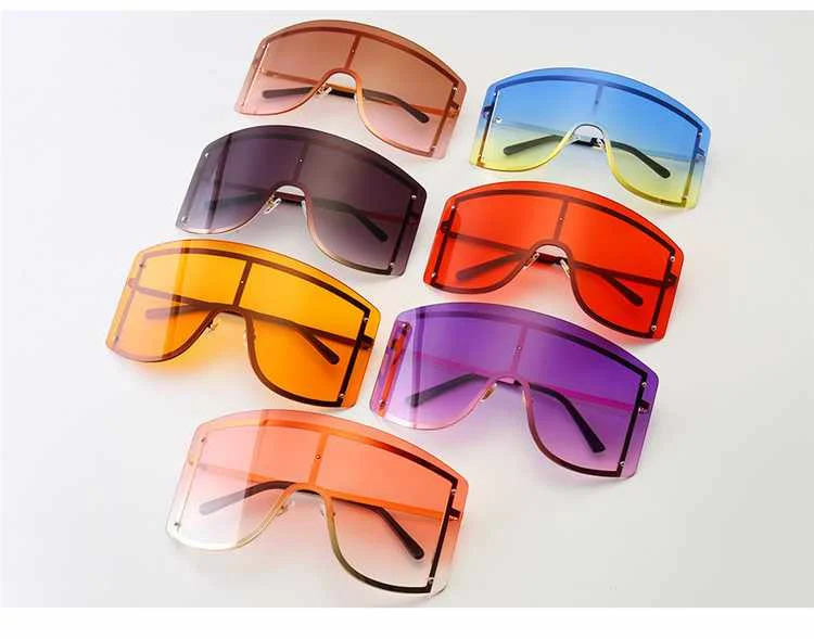

New big frame European and American net red fashion windproof one-piece Cross-border colorful frame ladies sunglasses, Picture shows