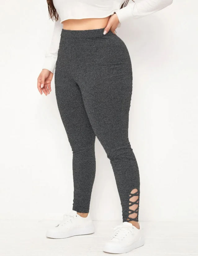 

High quality casual style large size gray high waist women pants 100% polyester leggings