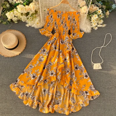 

A663 Latest Design Women Fashion Off Shoulder Printed Dress