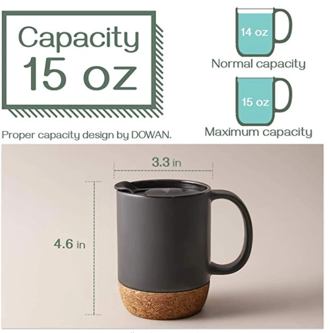 

Custom 15oz China Large Splash Proof Porcelain Mugs with Handle Cork Insulated Ceramic Cups Mugs