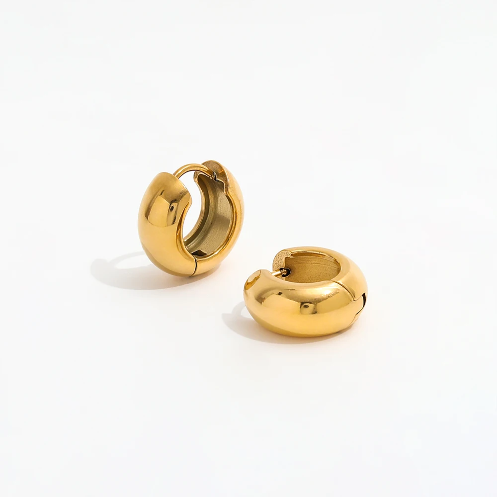 JOOLIM  High End 18K Gold Plated Cambered Surface Chunky Simple Hoop Smooth Earrings Jewelry Stainless Steel Jewelry for Women