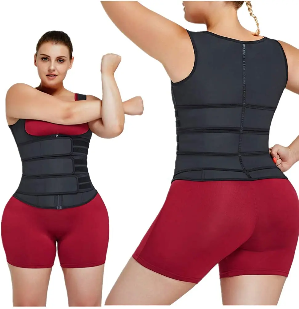 

New Arrival Private Label Womens Latex Three Belts Waist Trainer Shaper Sport Waist Trainer Vest, Black