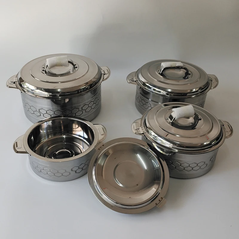 

4 pcs full stainless steel fresh keeping casserole sets Insulated Food Warmer Double Wall Food Flask Hot Pot Casserole, Silver