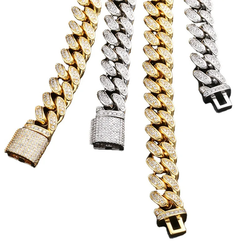 

Drop shipping White Gold Gold Cubic Diamond Link Chain Cuban Necklace For Men