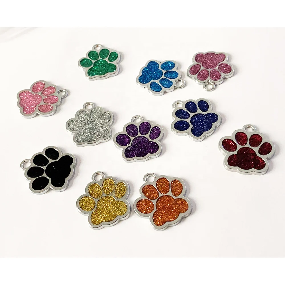 

Dog Cat Cute Id Tags Personalized Engravable Easy To Read Glitter Paw Pet Tag, Picture