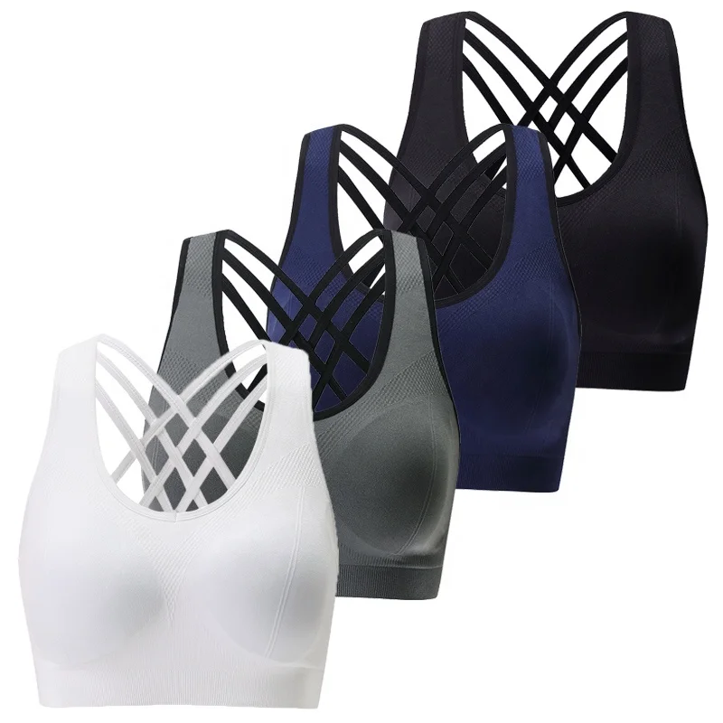 

Cross Beauty Back Shoulder Straps Sujetador Deportivo Seamless Wireless Fitness Gym Yoga Bra High Impact Sports Bra For Womens