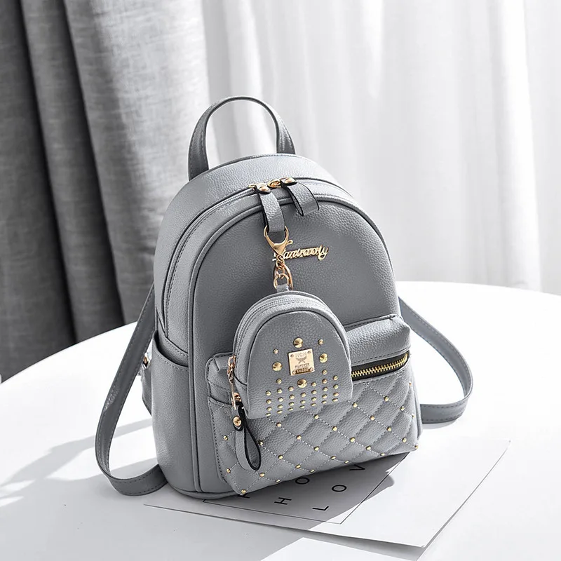 

2020 summer women bag leather woman backpack school bags student backpack send small bags with Rivet, Accpet customized color