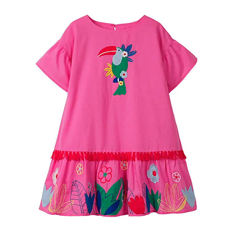 

wholesale boutique parrot embroidery girls dress kids children print knitted dress