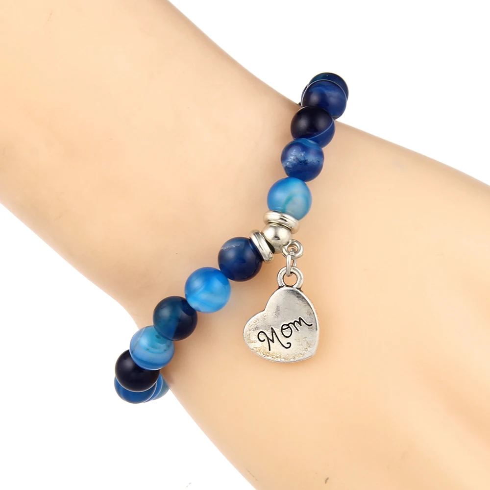 

Handmade 8mm opal tiger eye agate natural stone bead bracelet women creative Heart pendant charm bracelet best gift for mom