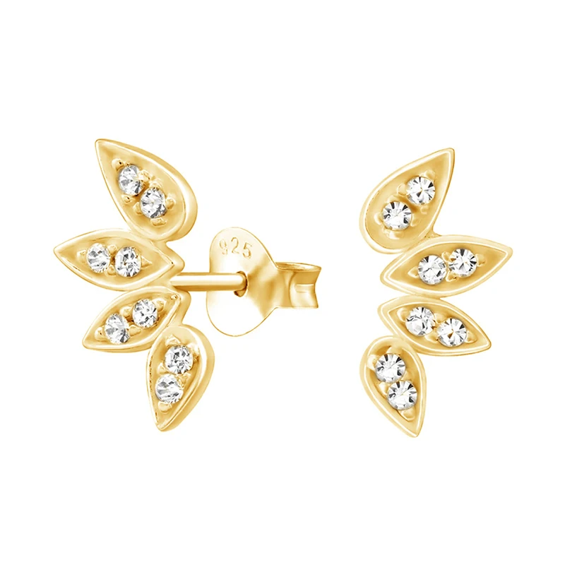

Forewe 925 sterling silver leaf earrings with cubic zircon high quality gold vermeil earrings jewelry Sparkle Leaf Stud Earrings