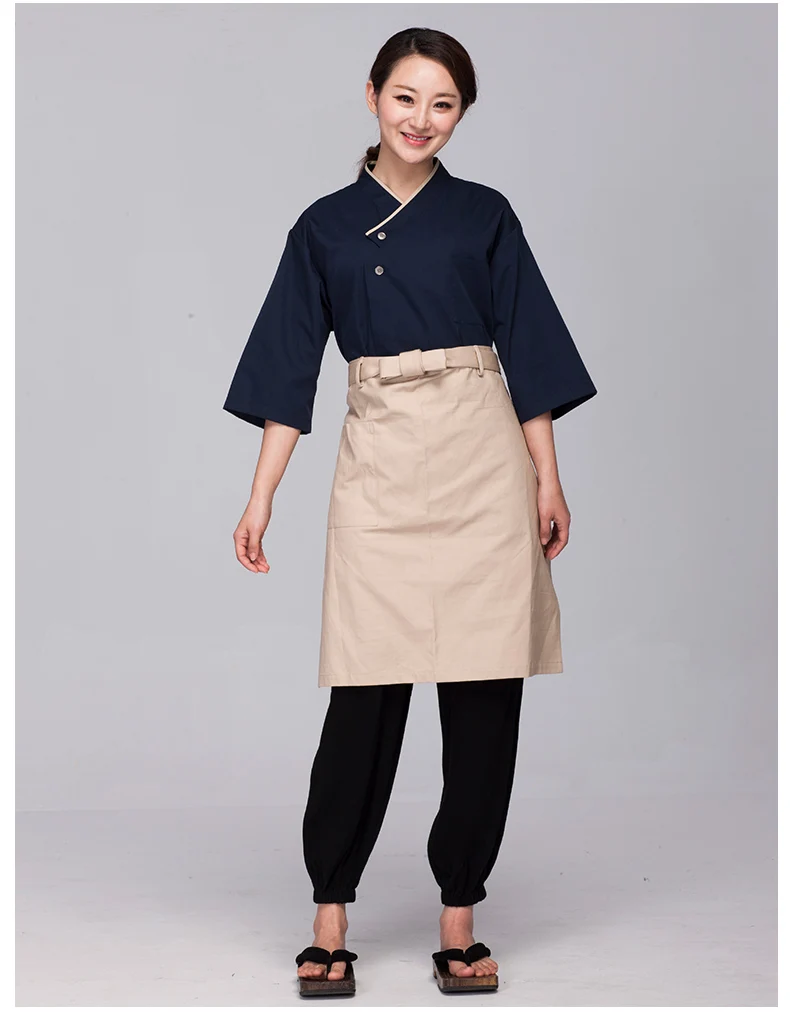 Sushi Chef Apron Japanese Restaurant Bar Work Uniform Waist Embroidery Unisex 