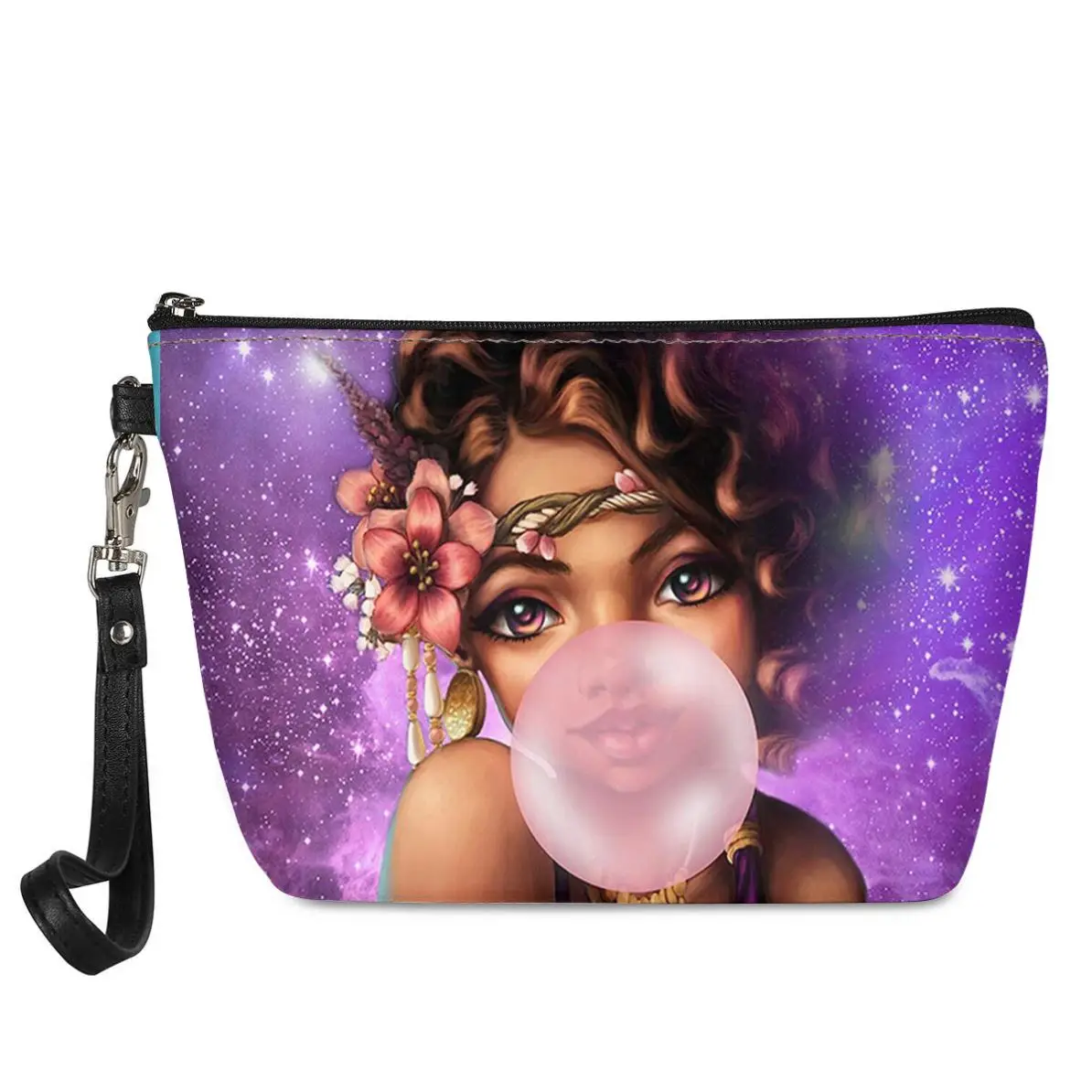 

Hawaiian Style Ladies Leather Handbag African Girl Wholesale Cosmetic Bags Terry Pouch Make Up Bag, Customized , print on demand