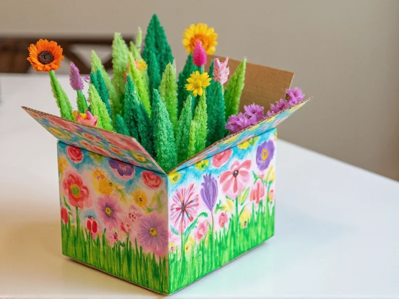 3D puffy paint garden project in shoebox