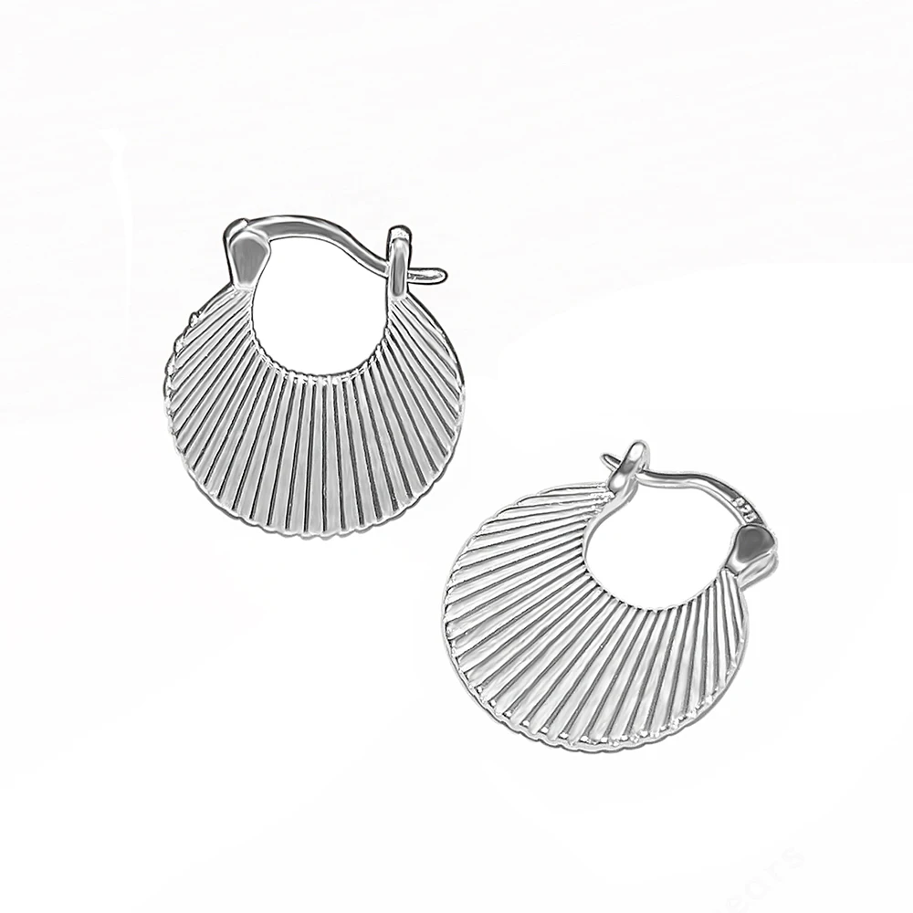 Geometry Folding Handbag Striped Pleated Earring 925 Sterling Silver Hoop Earrings  Fan Earrings
