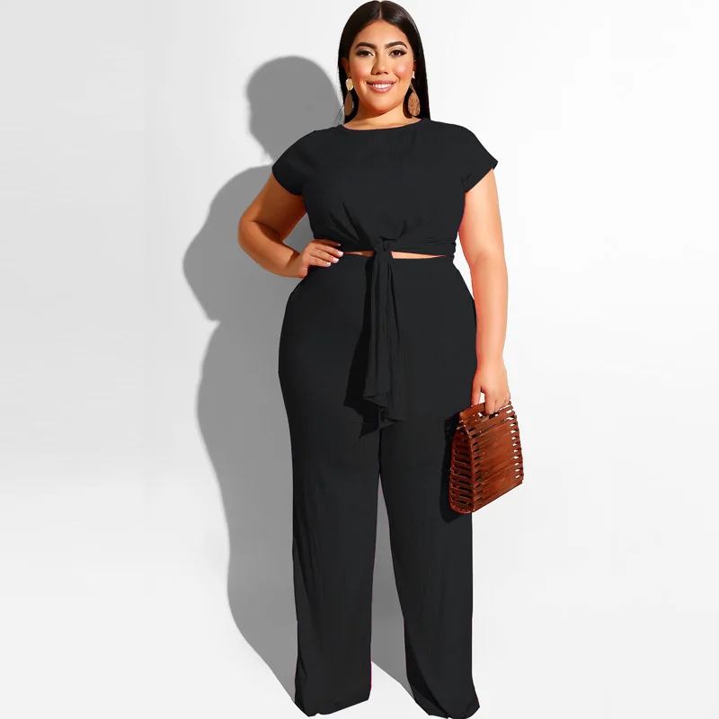 
Wholesale Summer Plus Size Two Piece Clothing Set Women Top And Pants 