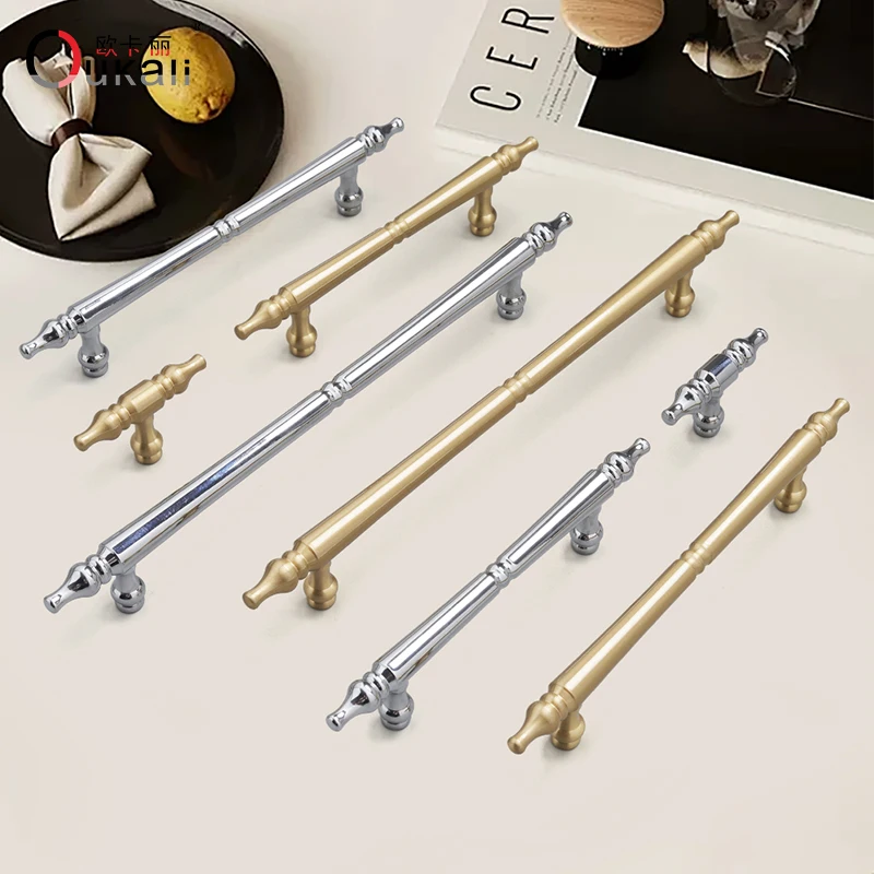 Oukali New Product Golden Brass Chrome Supplier 128mm 192mm T Knobs Kitchen Hardware Furniture Cabinet Brass Handles