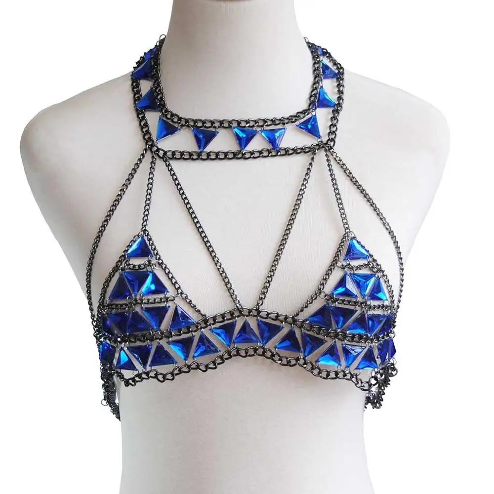 

Blue Acrylic Body Chain Women Waist belt chain top bra Harness Summer Bikini water drop body Accessories Summer Festival Jewelry, Black