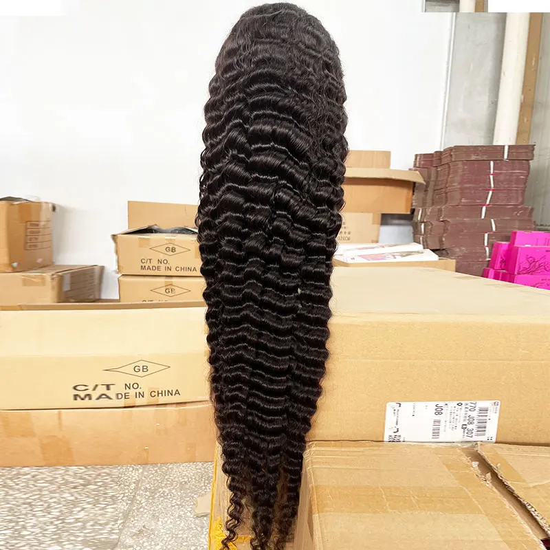 

Pre Plucked Swiss Lace Raw Human Unprocessed Water Deep Wave Wig Virgin Cuticle Aligned 4*4 Closure 30" Deep Wave Closure Wig