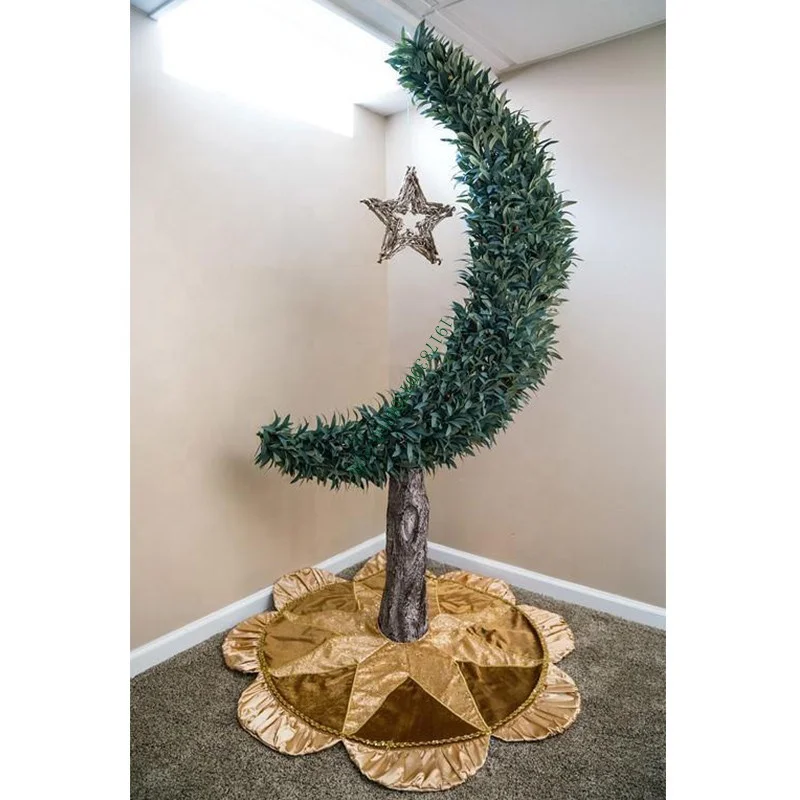 

5FT or 1.5M tall Blessed Crescent artificial plants Moon money berry Trees decorative indoor Home Eid Mubarak Led Lighted leaf