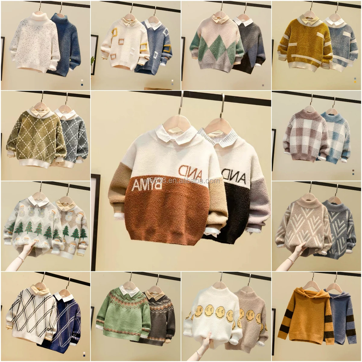 

Wholesale 2020 winter new fully printed cartoon embroidery boys round neck custom knit children's sweaters
