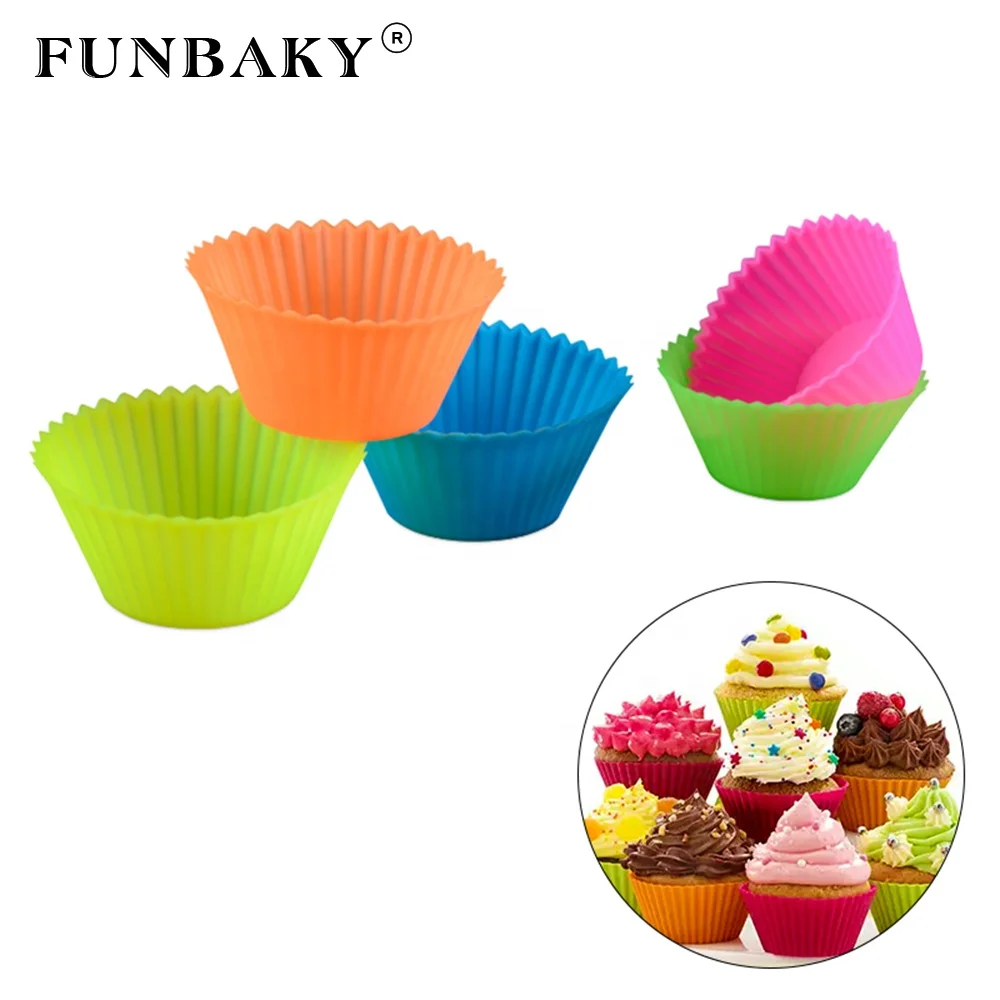 

FUNBAKY Silicone kitchen tools round shape muffin cake cup bakeware making molds heat resistant silicone cup cake baking, Customized color