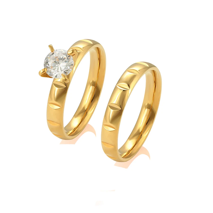 

R-117 Xuping new arrival stainless steel jewelry 24k gold color couple ring set